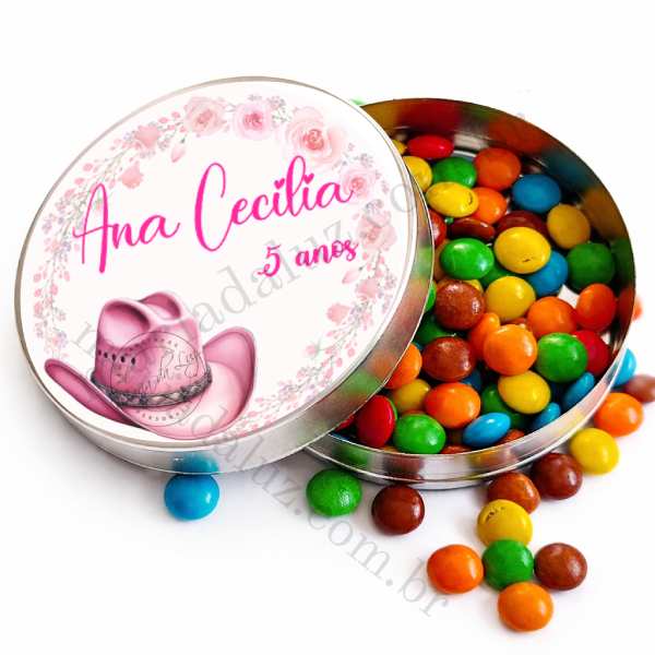 Lembrancinha Boiadeira Infantil Latinha com Balinhas
