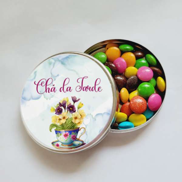 Lembrança Chá da Tarde Latinha com Balinhas Decoração