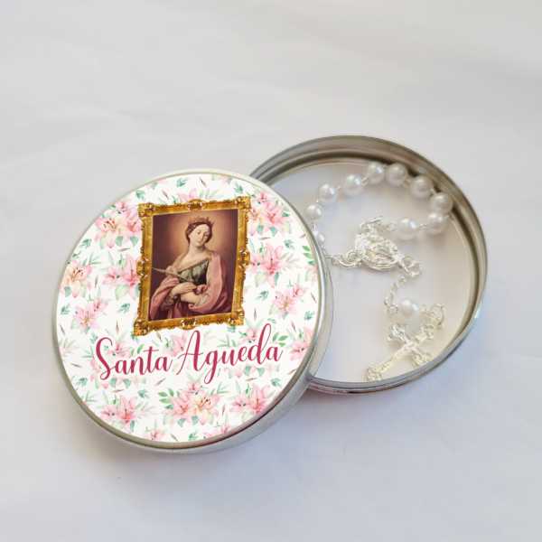 Lembrancinha Santa Agueda Latinha com Mini Tercinho Decoração
