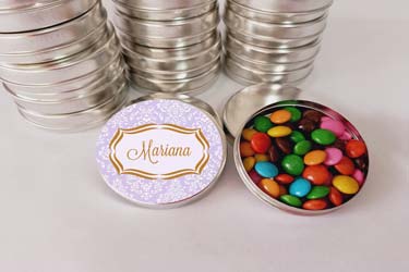 Cha de Bebe Lilas e Branco Latinha com Balinhas Decoração