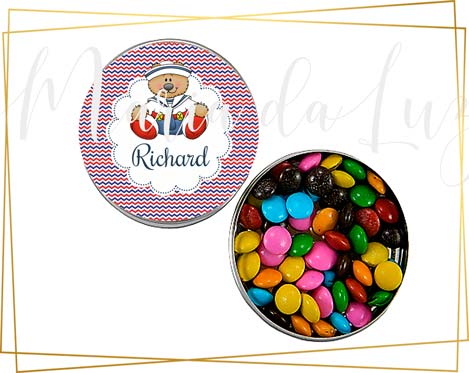 Latinha Ursinho Marinheiro Latinha com Balinhas Decoração