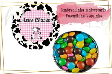 Lembrancinha Aniversário Fazendinha Vaquinha Latinha com Balinhas Decoração