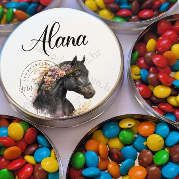 Lembrancinha Aniversário Tema Cavalo Latinha com Balinhas Decoração