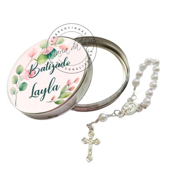 Lembrancinha de Batizado Feminino Latinha com Mini Tercinho Decoração