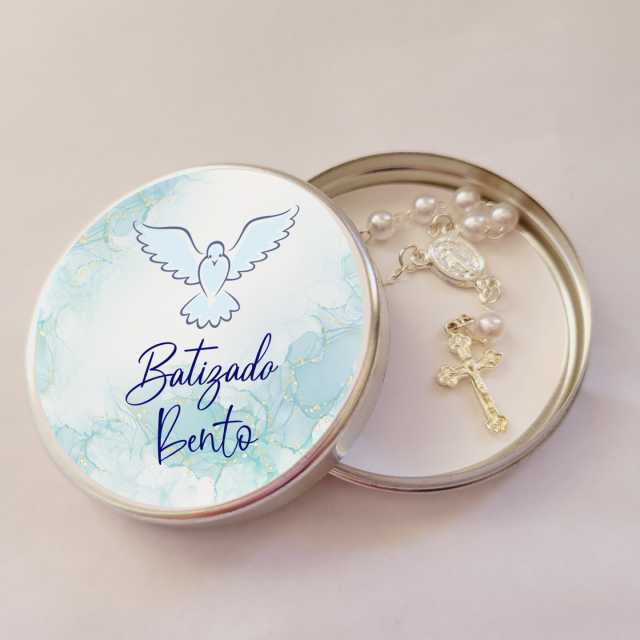 Lembrancinha de Batizado Tercinho Latinha com Mini Tercinho Decoração