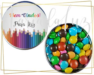 Lembrancinha Bem Vindo Alunos Latinha com Balinhas Decoração
