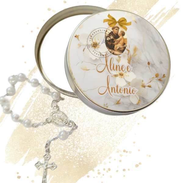 Lembrancinha de Casamento Religiosa Latinha com Mini Tercinho Decoração