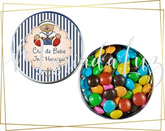 Lembrancinha Chá Bebê Marinheiro Latinha com Balinhas Decoração