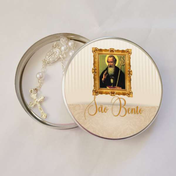 Lembrancinha Festa Sao Bento Latinha com Mini Tercinho Decoração