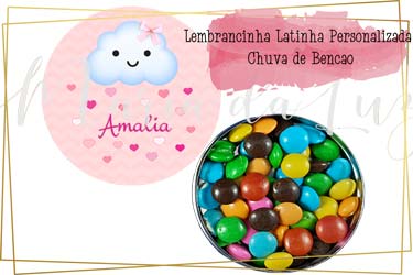 Lembrancinha Latinha Personalizada Chuva Bencao Latinha com Balinhas Decoração
