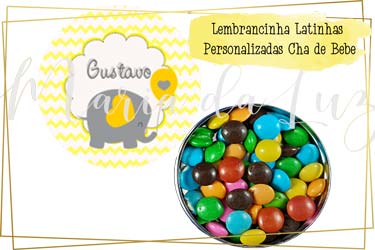 Lembrancinha Latinha Personalizada Cha de Bebe Latinha com Balinhas Decoração