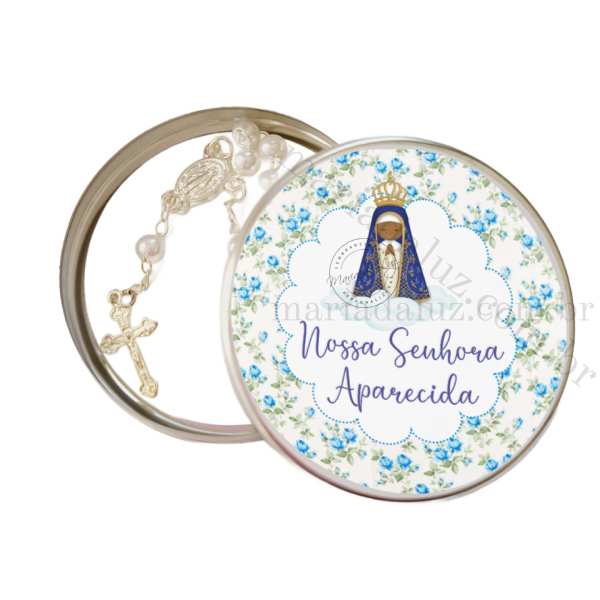 Lembrancinha Nossa Senhora Aparecida Latinha com Mini Tercinho Decoração