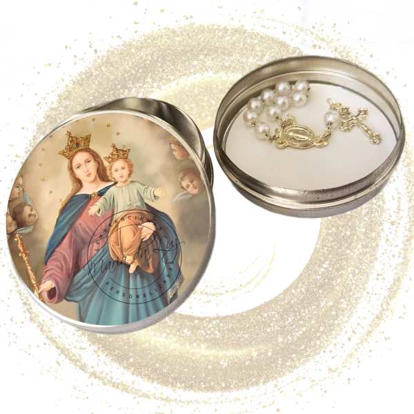 Lembrancinha Nossa Senhora das Vitórias Latinha com Mini Tercinho Decoração