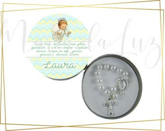 Lembrancinha Oração Anjo Guarda Rosário Verde Latinha com Mini Tercinho Decoração