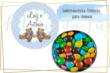 Lembrancinha Ursinho Gemeos Latinha com Balinhas Decoração