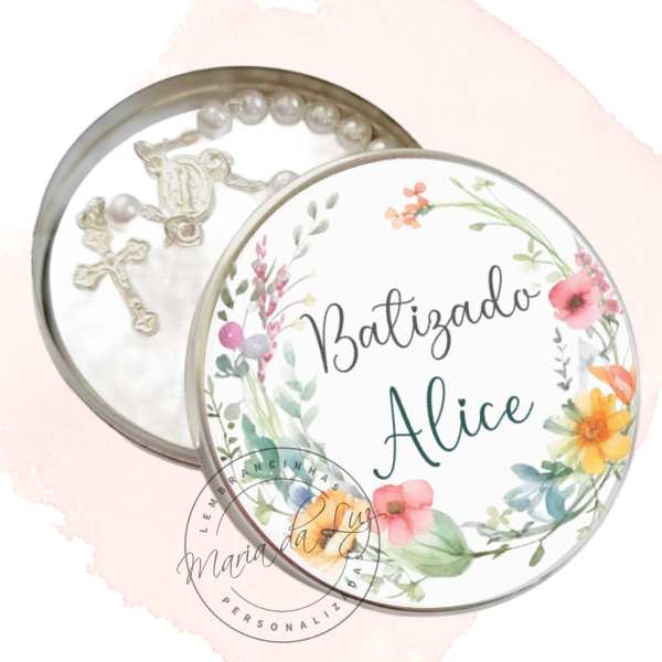 Lembrancinha de Batizado Simples Latinha com Mini Tercinho Decoração
