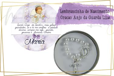 Lembrancinha de Nascimento Oração Anjo da Guarda Latinha com Mini Tercinho Decoração
