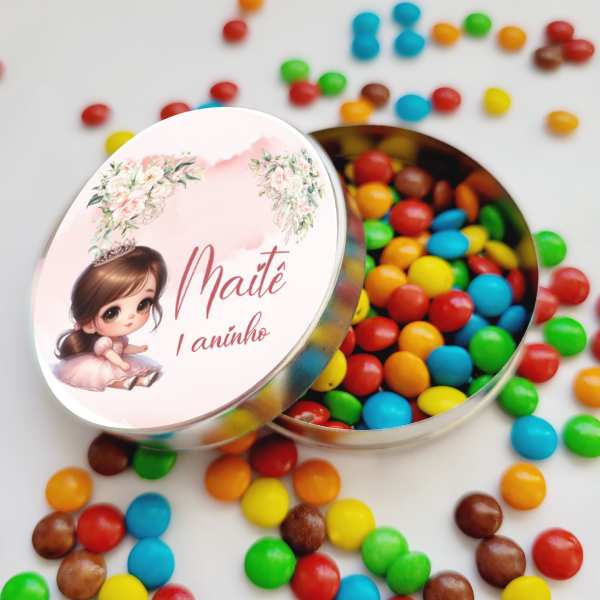 Lembrancinha Aniversário 1 Ano Princesas Latinha com Balinhas Decoração