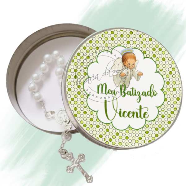Lembrancinhas de Batizado Masculino Latinha com Mini Tercinho Decoração