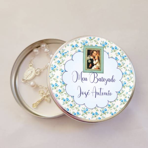 Lembrancinhas Batizado São José Latinha com Mini Tercinho Decoração