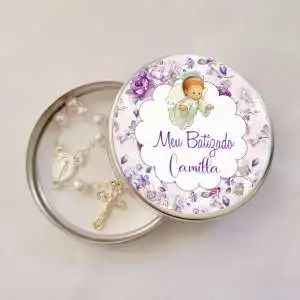Latinha Batizado com Terço Latinha com Mini Tercinho Decoração