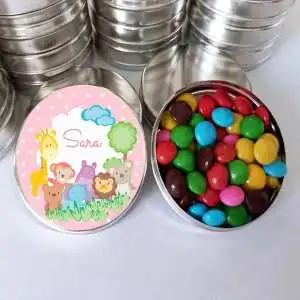 Lembrancinhas Safari Bichinhos Latinha Latinha com Balinhas Decoração