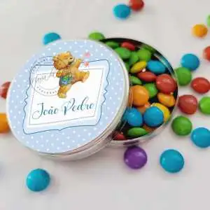 Lembrança para Nascimento Ursinho Latinha com Balinhas Decoração