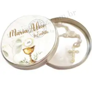 Lembrança Primeira Eucaristia Personalizada Latinha com Mini Tercinho Decoração