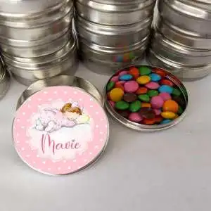 Lembrancinha Recem Nascido Feminino Latinha com Balinhas Decoração