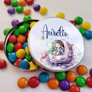 Lembrancinha Astronauta Festa Infantil Latinha com Balinhas Decoração