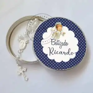 Lembrancinha de Batizado Menino Anjinho Latinha com Mini Tercinho Decoração