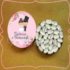Lembrancinha Casamento Noivinhos Rosa Latinha com Balinhas Decoração