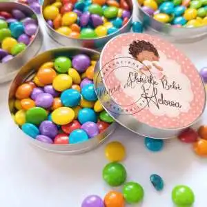 Lembrancinha Chá Bebê Menina Latinha com Balinhas Decoração