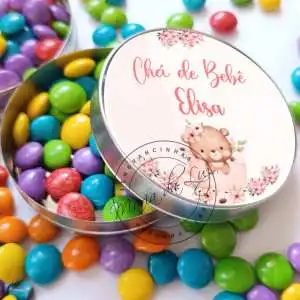 Lembrancinha Chá Bebê Menina na Xícara Latinha com Balinhas Decoração