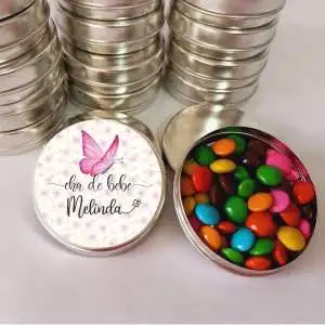 Lembrancinha Chá de Bebê Borboleta Latinha com Balinhas Decoração