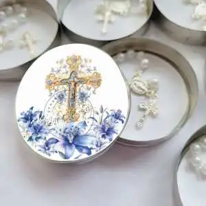 Lembrancinha Festa Religiosa Latinha com Mini Tercinho Decoração