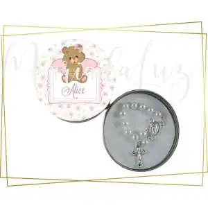Lembrancinha de Maternidade Anjinha Rosa Tercinho Latinha com Mini Tercinho Decoração