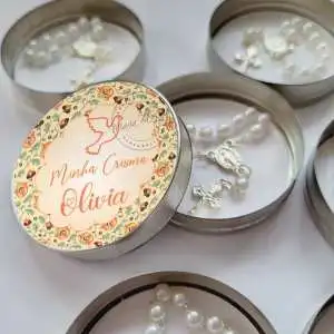 Lembrancinha Minha Crisma Latinha com Mini Tercinho Decoração