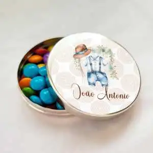 Lembrancinha de Nascimento Bebe Masculino Latinha com Balinhas Decoração