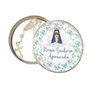 Lembrancinha Nossa Senhora Aparecida Latinha com Mini Tercinho Decoração
