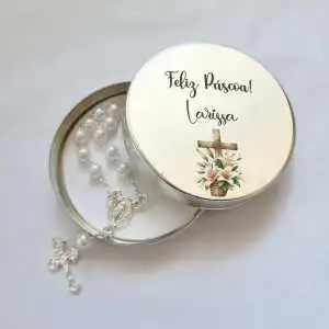 Lembrancinha de Páscoa Catequese Latinha com Mini Tercinho Decoração