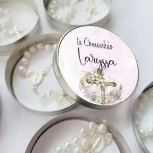Lembrancinha Primeira Comunhão Personalizada Latinha com Mini Tercinho Decoração