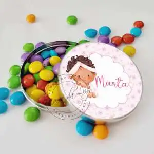 Lembrancinha para Récem Nascido Menina Latinha com Balinhas Decoração