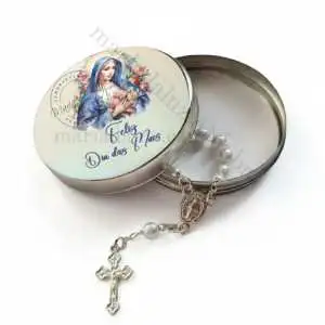 Lembrancinha Religiosa Dia das Mães Latinha com Mini Tercinho Decoração