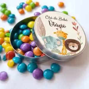 Lembrancinha Safari Chá de Bebê Latinha com Balinhas Decoração