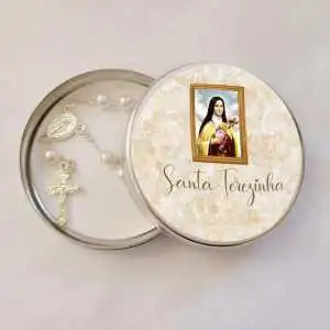 Lembrancinha Santa Terezinha Latinha com Mini Tercinho Decoração