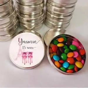 Lembrancinha Tema Paris Latinha com Balinhas Decoração