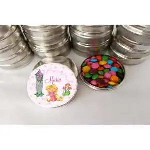 Lembrancinha Tema Rapunzel Latinha com Balinhas Decoração