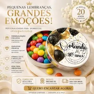 Lembrancinha de 80 anos Masculino Latinha com Balinhas Decoração