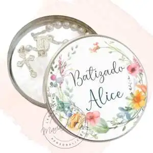 Lembrancinha de Batizado Simples Latinha com Mini Tercinho Decoração